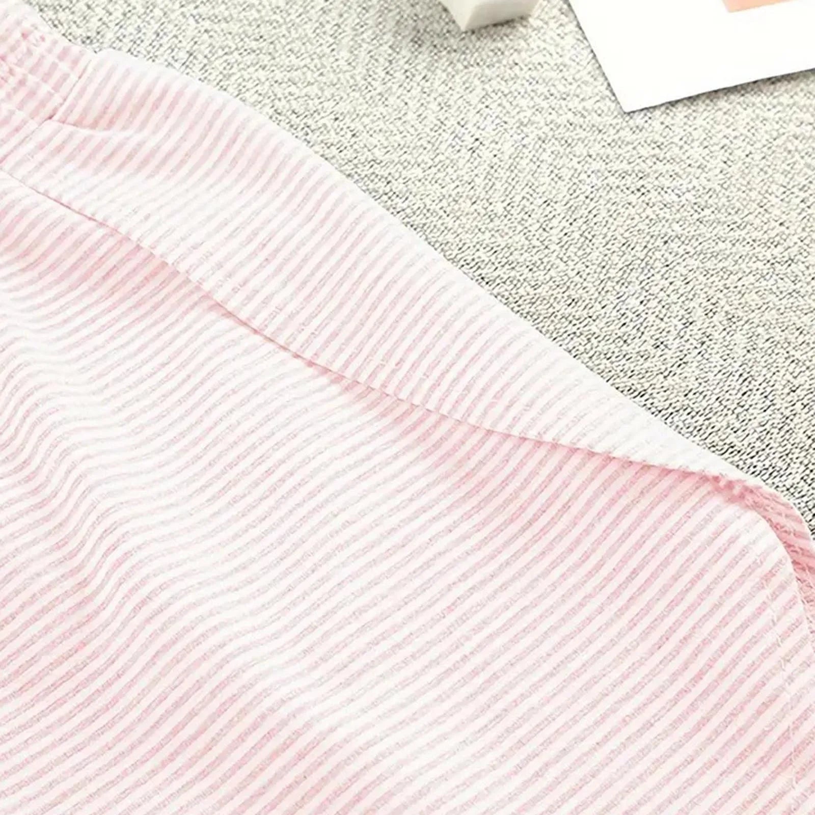 Saint Laruso Women's Pink Striped Pajamas Set Summer Loose Short Sleeved Tee Top And Shorts Suit Fashionable Loungewear Women Casual Pijama