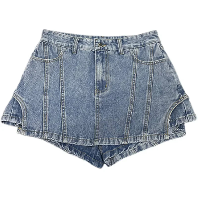 Saint Laruso Vintage High-Waisted Slimming Denim Shorts Skirt Women's Spring Summer New Style Plus Size A- Line Cotton Skirt