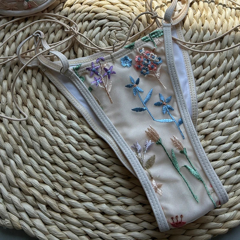 Saint Laruso Women's Two Piece Swimsuit Tie Back Bathing Suit Cut Out Beach Swimwear Sexy Female Colorful Embroidery Beach Swimwear 2025