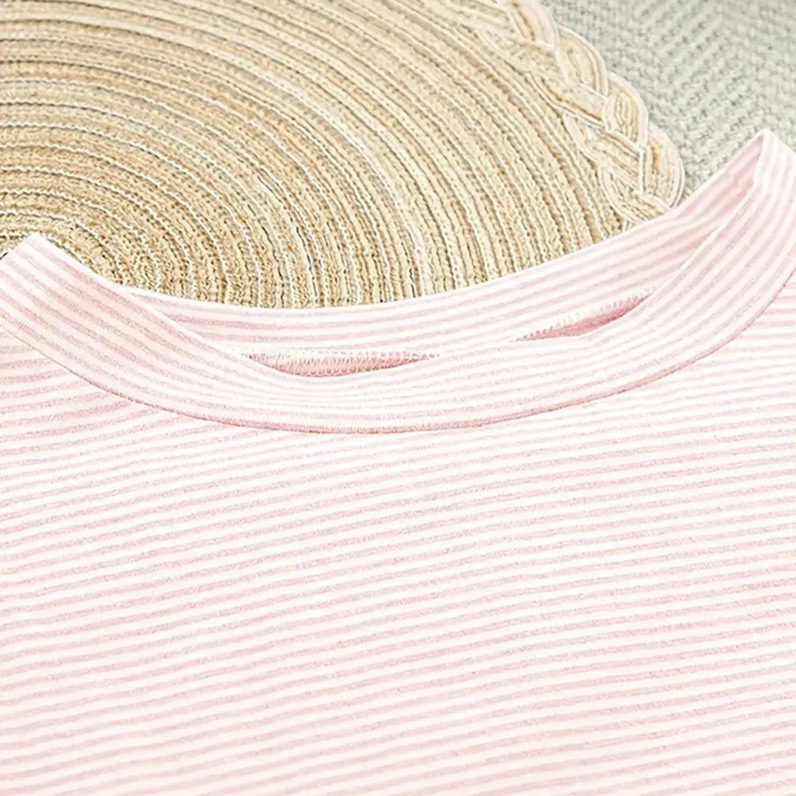 Saint Laruso Women's Pink Striped Pajamas Set Summer Loose Short Sleeved Tee Top And Shorts Suit Fashionable Loungewear Women Casual Pijama